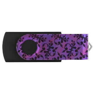 Purple&Black Damask Pattern USB USB Flash Drive