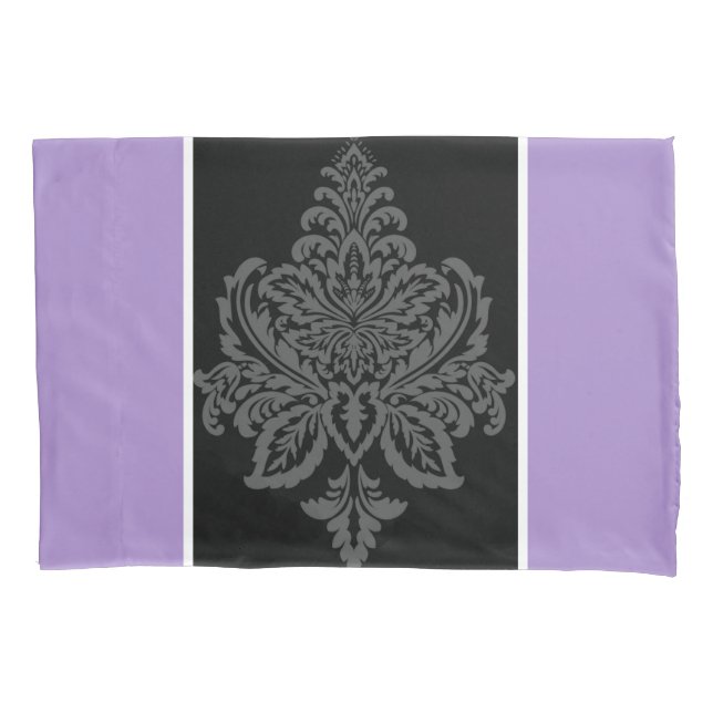 Purple, & black damask print Pillowcase (Front)