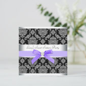 Purple Black Damask Sweet 16 Birthday Party Invitation (Standing Front)