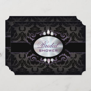 purple black damask victorian gothic bridal shower invitation