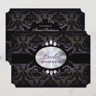 purple black damask victorian gothic bridal shower invitation