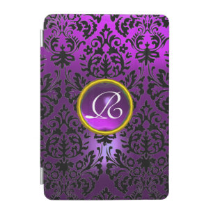 PURPLE BLACK DAMASK YELLOW GEM MONOGRAM Floral iPad Mini Cover