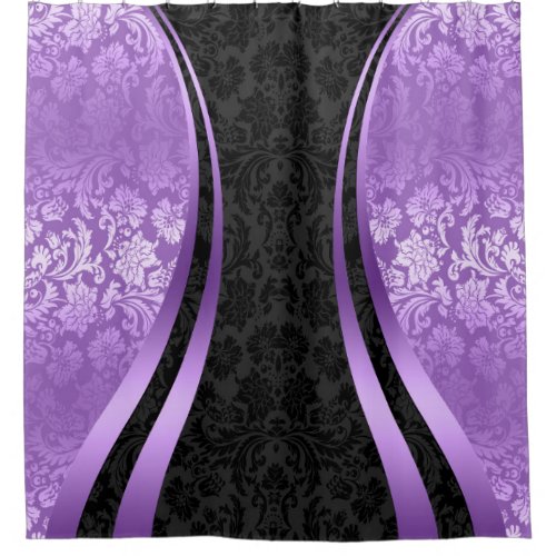 Purple  Black Damasks Geometric Modern Design Shower Curtain