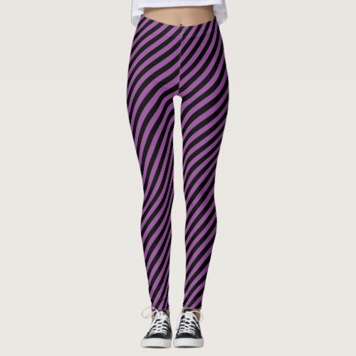 Purple Black Diagonal Stripe Pattern Leggings