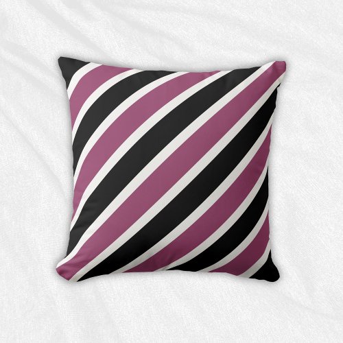 Purple Black Diagonal Stripes Throw Pillow