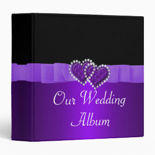 Purple & Black Diamond Locking Hearts Wedding Binder