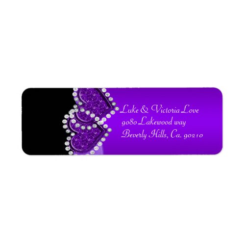 Purple  Black Diamond Locking Hearts Wedding Label