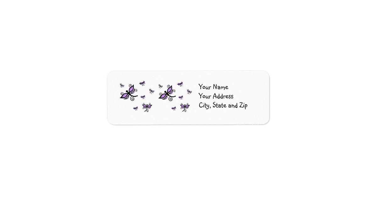 Purple & black Dragonflies on address label Zazzle