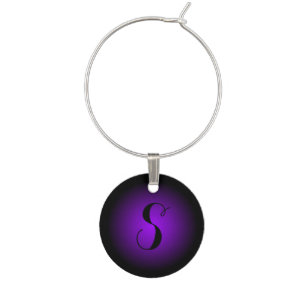 Purple black fade custom initial wine charm