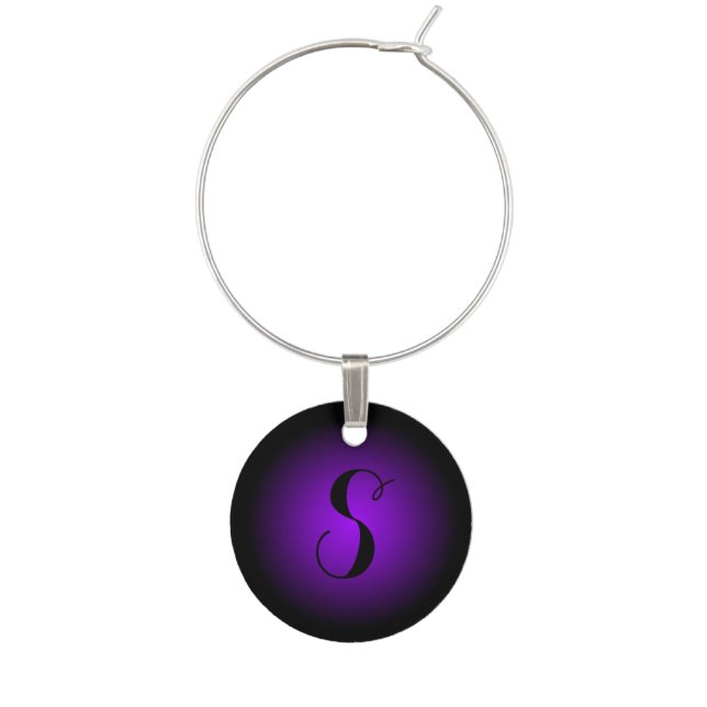 Purple black fade custom initial wine charm (Front)