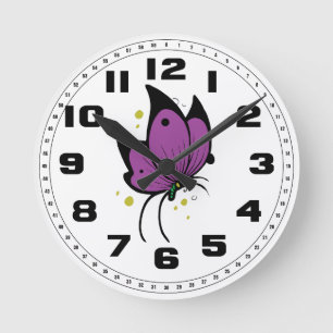 Purple Black Filled Freckled Butterfly Round Clock