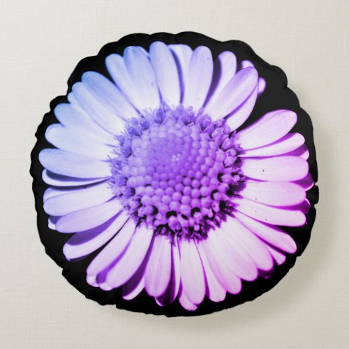   Purple  Black Floral Botanical Girly Cute Daisy Round Pillow