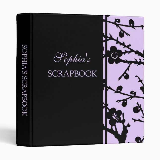 Purple Black Floral Custom Name Scrapbook Binder (Front/Spine)