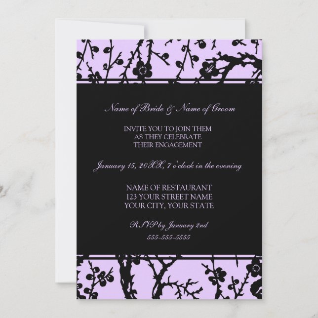 Purple Black Floral Engagement Party Invitations (Front)