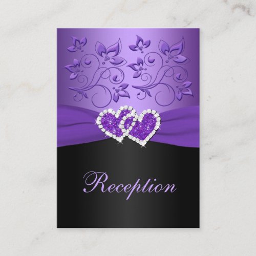 Purple, Black Floral Joined Hearts Enclosure Card Business Card
