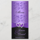 Purple, Black Floral Joined Hearts Menu Card