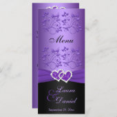 Purple, Black Floral Joined Hearts Menu Card (Front/Back)