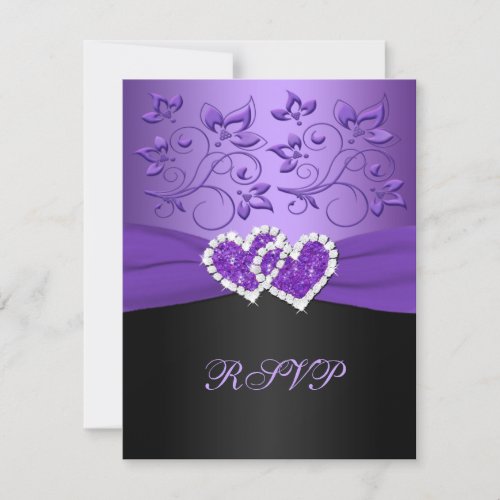 Purple Black Floral Joined Hearts RSVP Card