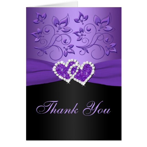 Purple Black Floral Joined Hearts Thank You Card | Zazzle