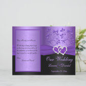 Purple, Black Floral Joined Hearts Wedding Program (Standing Front)