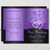 Purple, Black Floral Joined Hearts Wedding Program (Front/Back)