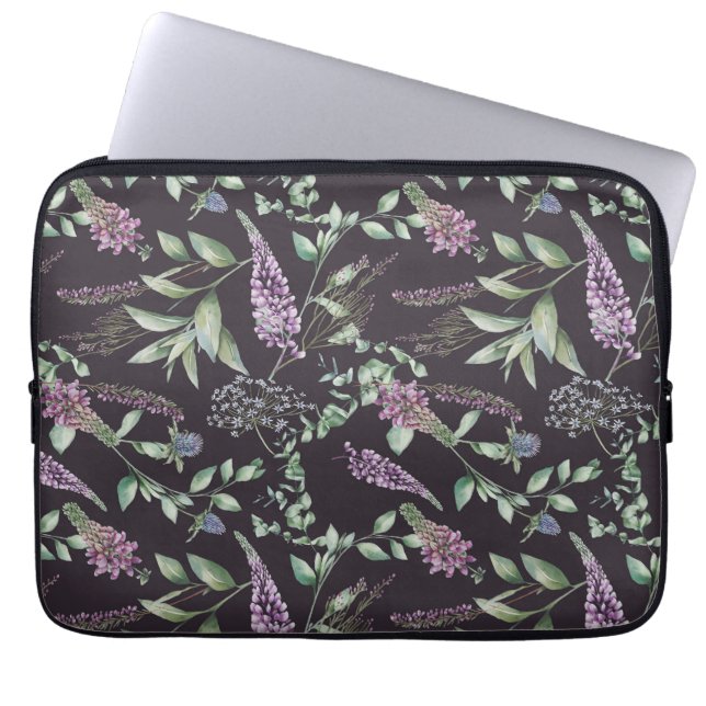 Purple & Black Floral Laptop Case (Front)