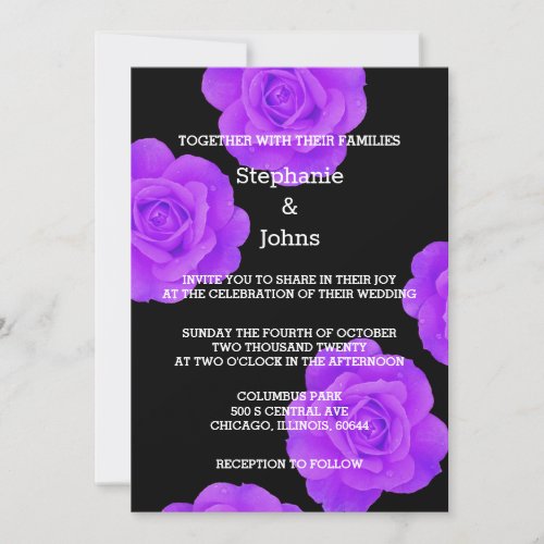 Purple Black Floral Modern Elegant Boho Wedding Invitation