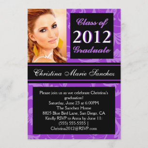 Purple Black Floral Swirl 2012 Graduate Invite