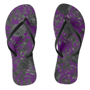 Purple Black Floral Wedding Gothic Flip Flops