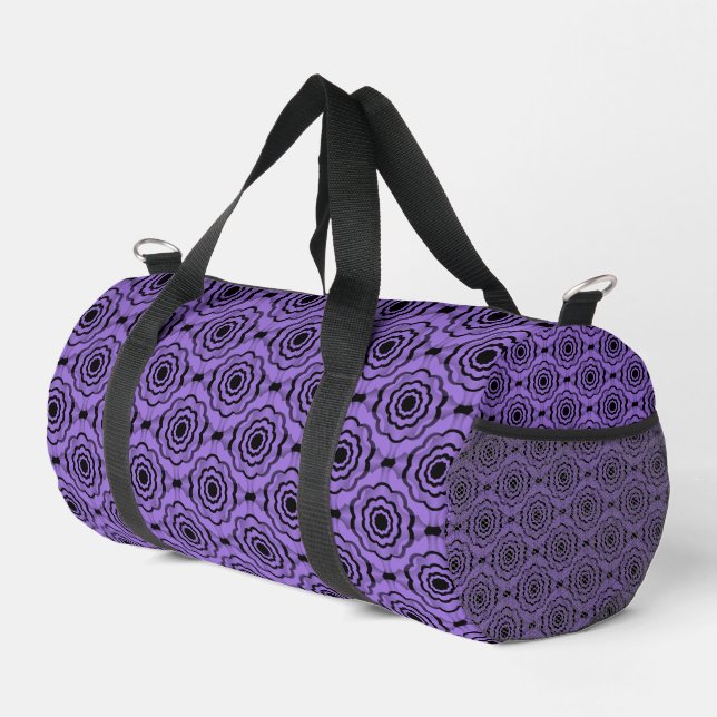 Purple Black Flower Seamless Pattern Duffle Bag (Right Corner)