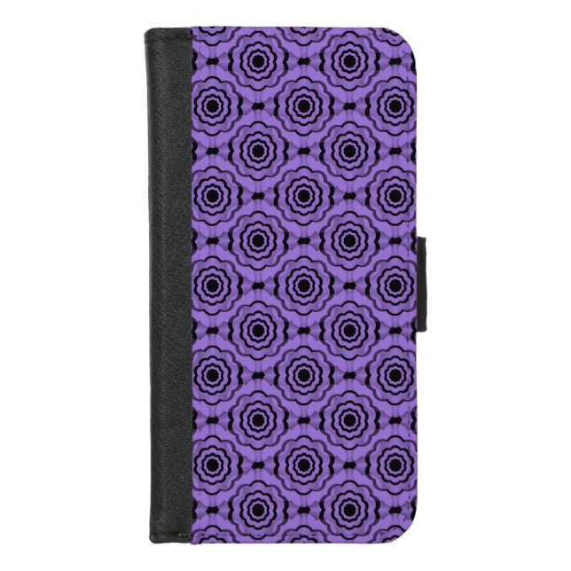 Purple Black Flower Seamless Pattern iPhone Wallet Case (Front)