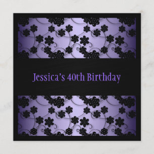Purple & Black Flowers 40th Birthday Invitation