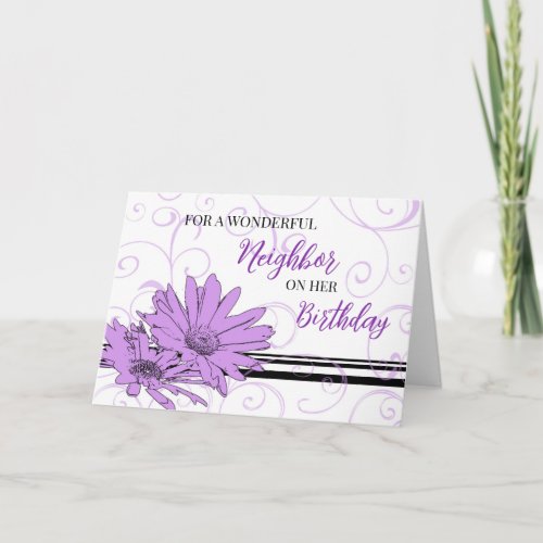 Purple Black Flowers Neighbor Birthday Card