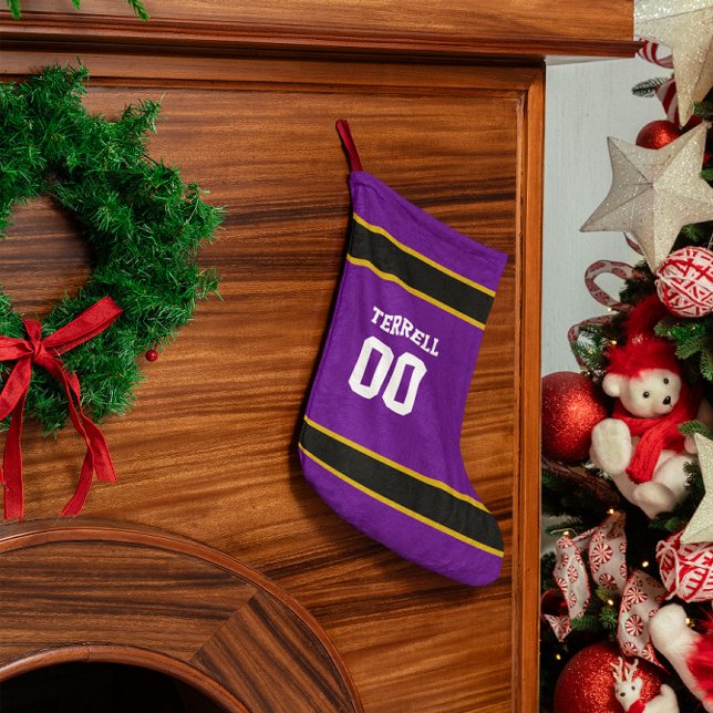 Purple & Black Football Team Personalized Small Christmas Stocking (Creator Uploaded)