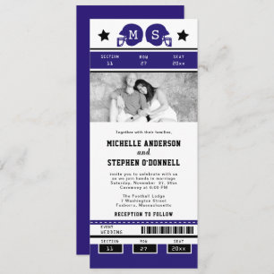 Purple Black Football Ticket Wedding Invite