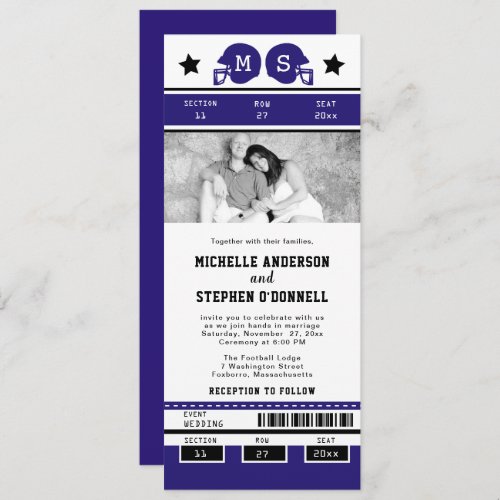 Purple Black Football Ticket Wedding Invite