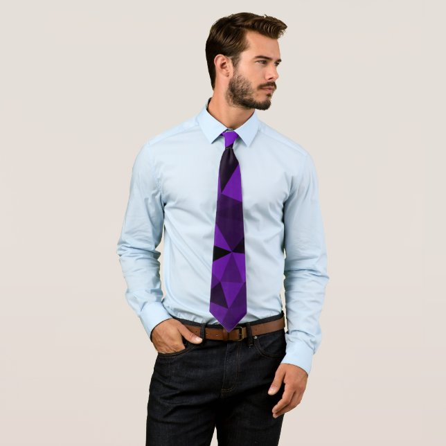 Purple black geometric mesh pattern neck tie (In Situ)
