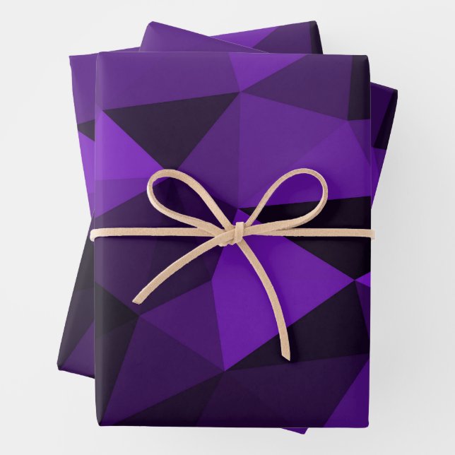 Purple black geometric mesh pattern wrapping paper sheets (In situ)