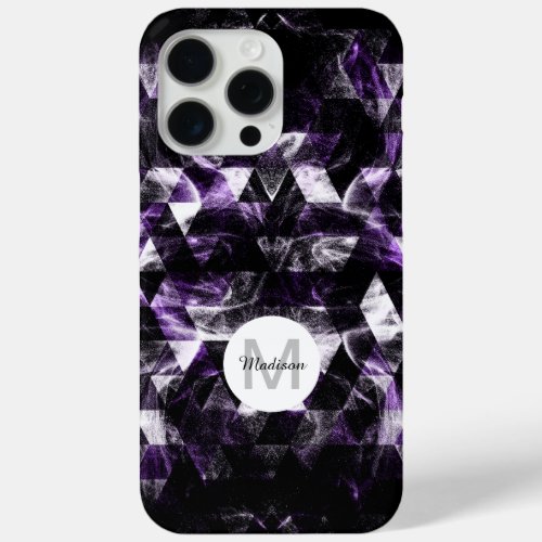 Purple Black Geometric Smoky Abstract Monogram iPhone 15 Pro Max Case