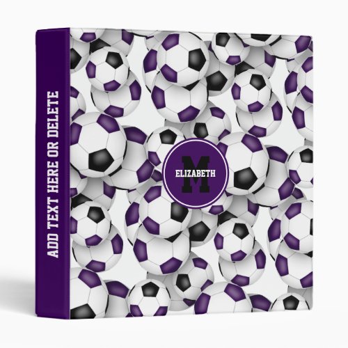 purple black girls boys team colors soccer pattern 3 ring binder