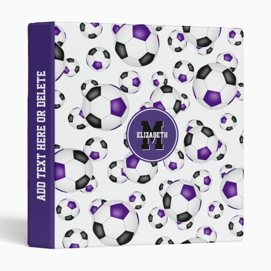 purple black girls boys team colors soccer pattern 3 ring binder