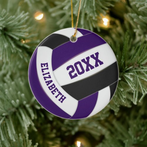 purple black girls boys team colors volleyball ceramic ornament