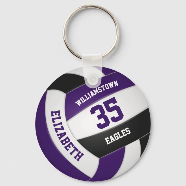 purple black girls boys team colors volleyball keychain (Front)