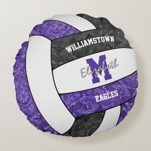 Purple black girls sports volleyball team colors round pillow