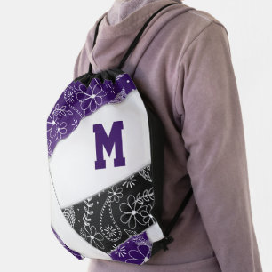 purple black girly boho pattern volleyball  drawstring bag