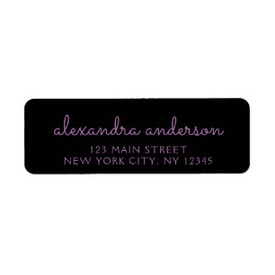 Purple Black Girly Script Monogram Name Modern Label