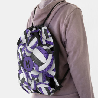 purple black girly volleyball team colors drawstring bag