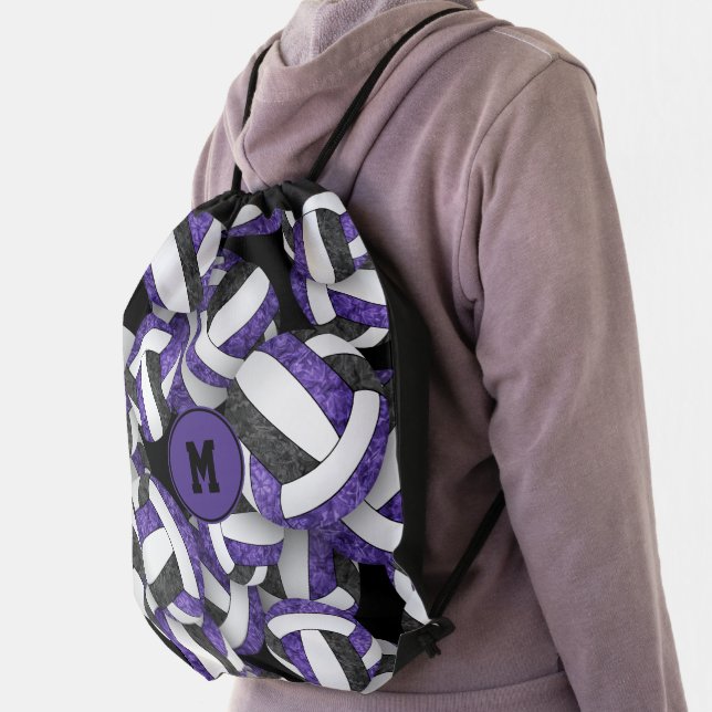 purple black girly volleyball team colors drawstring bag (Insitu)