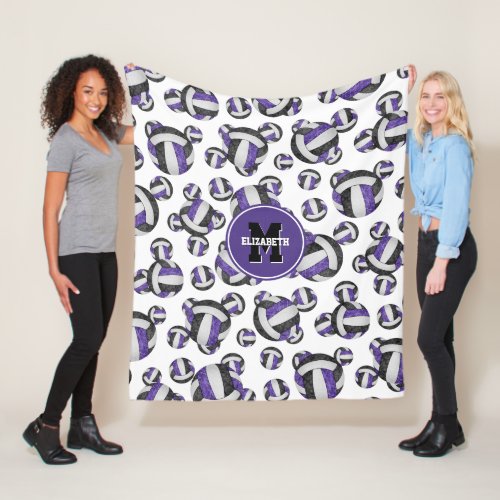 purple black girly volleyball team colors monogram fleece blanket