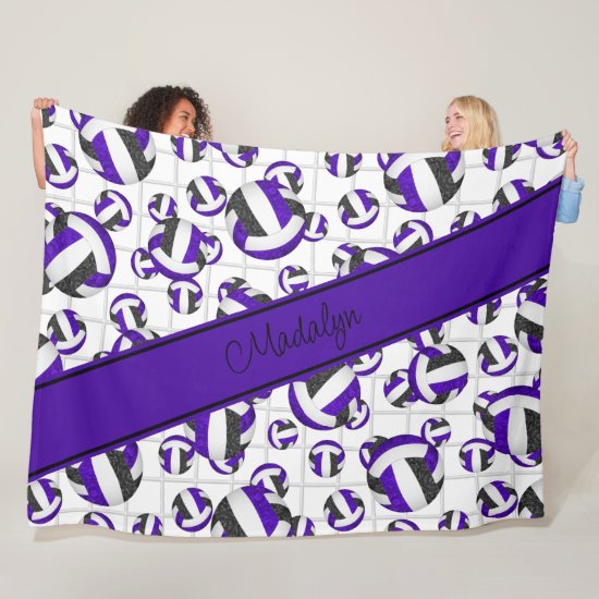 Purple black girly volleyballs pattern net accent fleece blanket